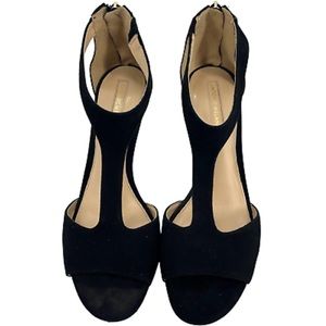 Antonio Melani Daphnee Black Suede Open-Toe T-Strap Heels - Size 8